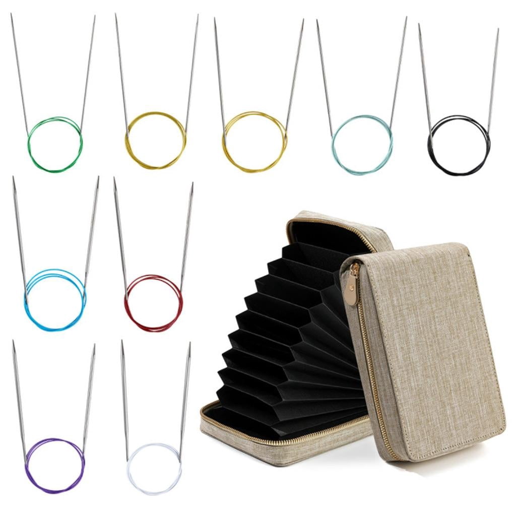 Giaone 9 Pairs Professional Stainless Steel Circular Needle With Cable 2.25mm-5.0mm Portable Knitting Tool for Weaving Craft