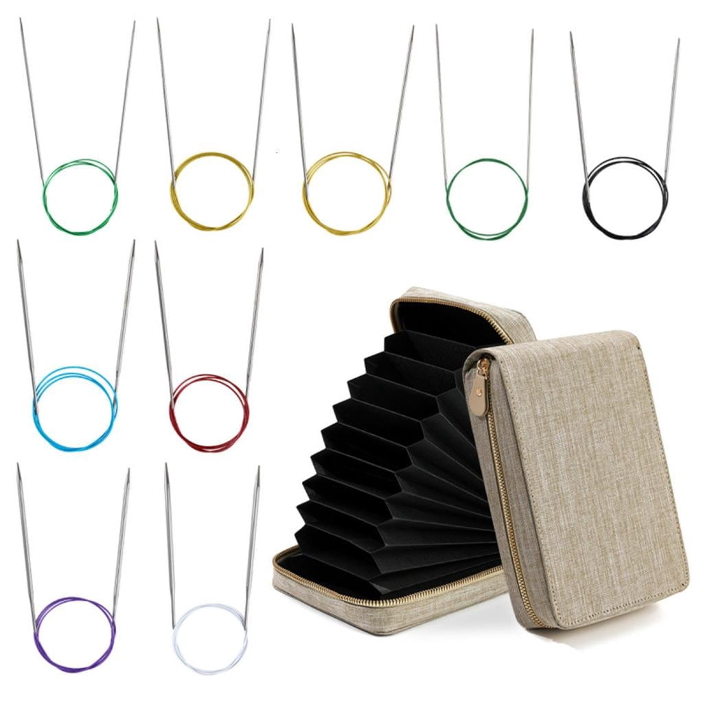 Giaone 9 Pairs Professional Stainless Steel Circular Needle With Cable 2.25mm-5.0mm Portable Knitting Tool for Weaving Craft