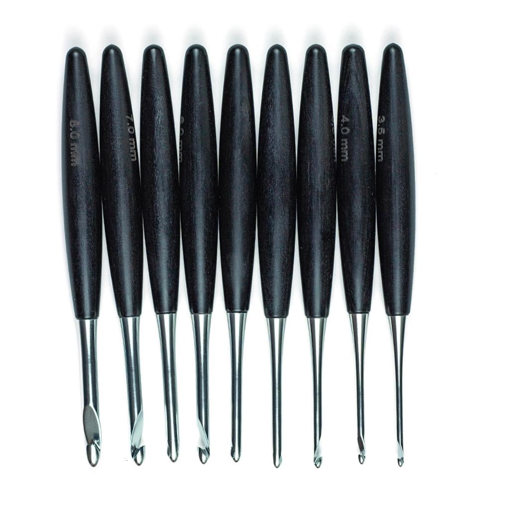 Giaone 9Pcs Ergonomic Grip Aluminium Crochet Hook 3.5-8.0mm Wooden Handle Crochet Hook Needle for Sweater Scarf Knitting Craft