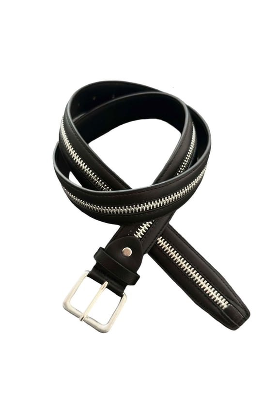 Adjustable Waist Belt Black PU Waist Girdle Sash Feature Zipper Closure And Washed Nappa Texture