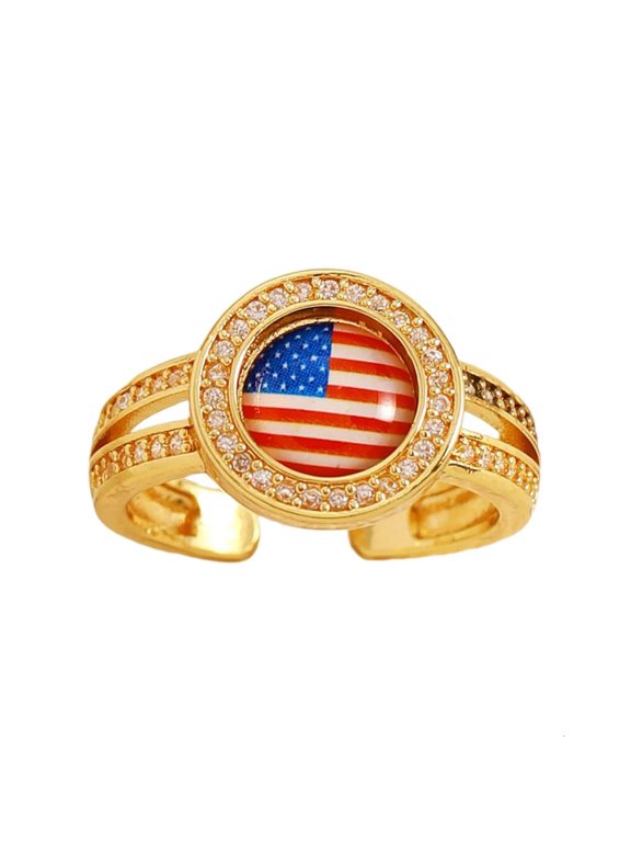 America Flag Open Ring for Women Men Independence Day Jewelry Accessories