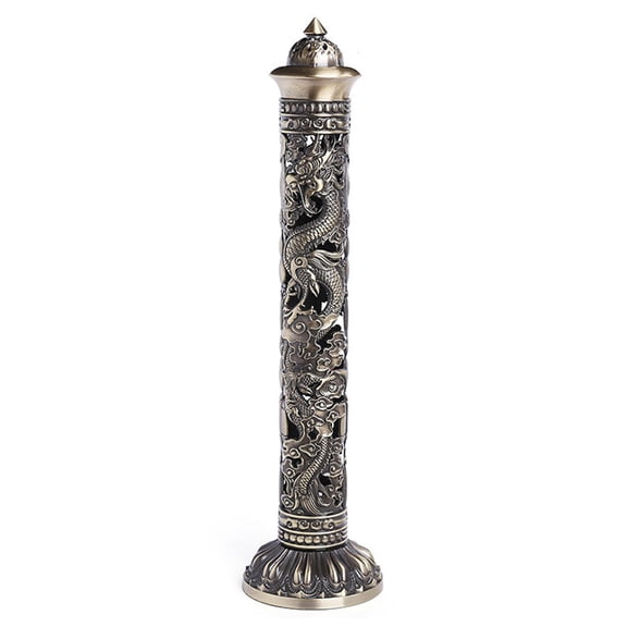 Giaone Antique Vintage Copper Vertical Incense Stick for Burner Hollow Out Carved Dragon Phoenix Metal Tower Ash Catcher Censer Buddha Home Tea Room Decor