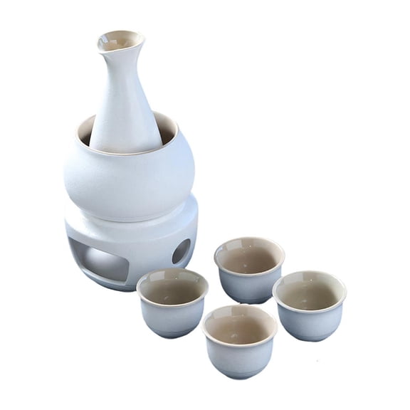 Giaone Artistic Ceramic Sake Set with Warmer Pots Including Sake Carafe Bottle 4 Cups Stove Bowl Birthday Party