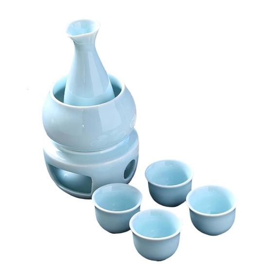 Giaone Artistic Ceramic Sake Set with Warmer Pots Including Sake Carafe Bottle 4 Cups Stove Bowl Birthday Party
