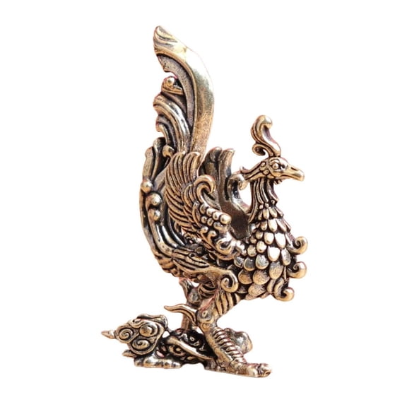 Giaone Brass Phoenixes Decorative Figurine Spreading Wing with Auspiciously Cloud Base for Living Room and Enhancement D