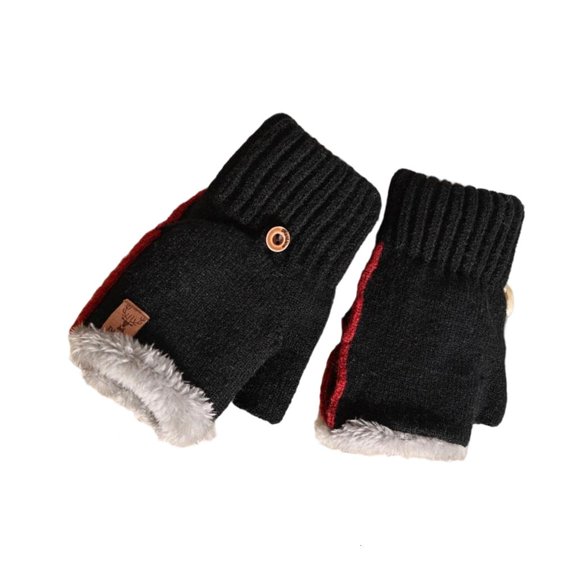 Giaone Breathable Knit Fingerless Gloves Fleece Lining Warm Screentouch Soft Mittens