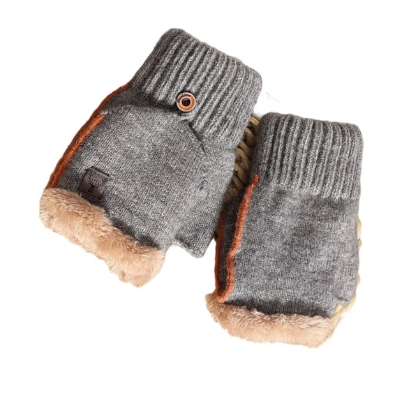 Giaone Breathable Knit Fingerless Gloves Fleece Lining Warm Screentouch Soft Mittens