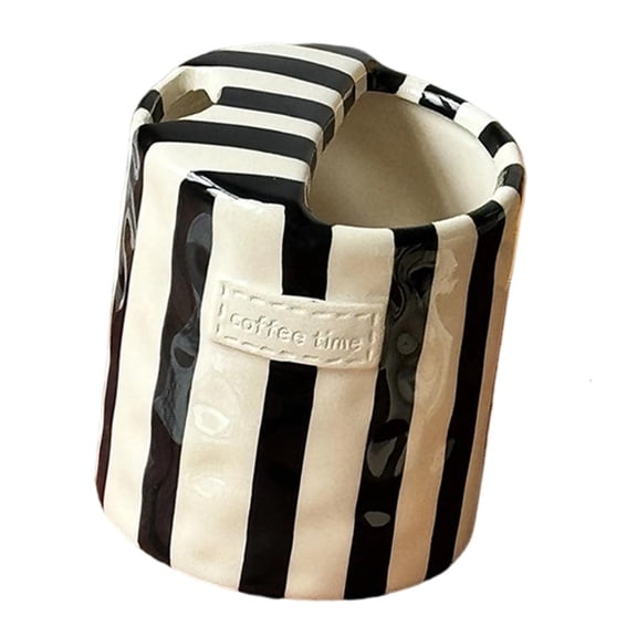 Giaone Ceramic Mug Striped Design Handheld Cup with Sip Top Lid For Milk Juice Coffee