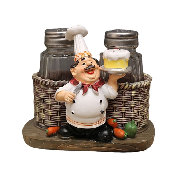 Giaone Chefs Statue Salt & Peppers Bottle Holder 2 Seasoning/Toothpick Bottle Figurines