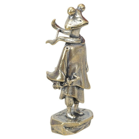 Giaone Antiqued Brass Frogs Swordsman Statue Miniature for Artistic Space Decoration