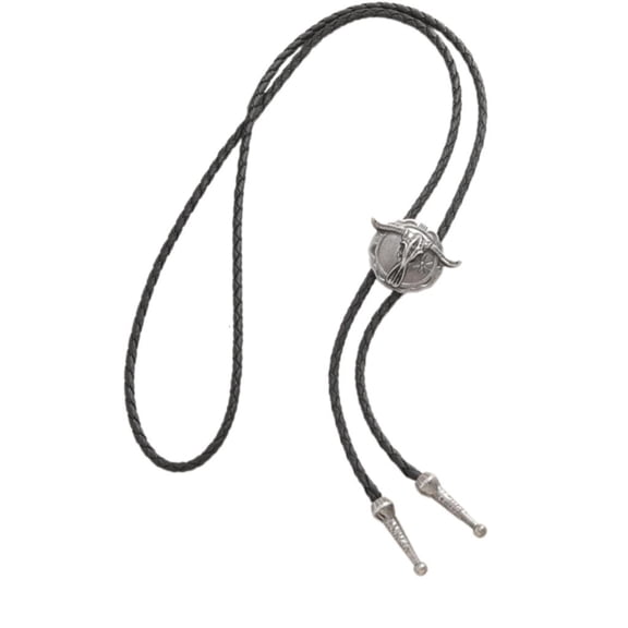 Giaone Cowboy Bolo Tie Necklace Practical PU Rope And Alloy Bullhead Decoration