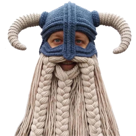 Giaone Creative Long Beard Hat Funny Bull Horn Hat Crocheted Beard Hat for Cou