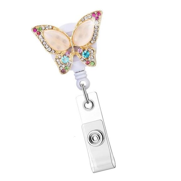 Giaone Crystal Butterfly Bees Retractable ID Badge Clip Durability Office Accessory