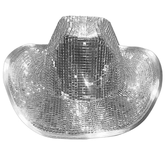 Giaone DJs Hat Disco Balls Hat Sequin Cowboy Hat Disco Cowboy Hat Mirror Hat