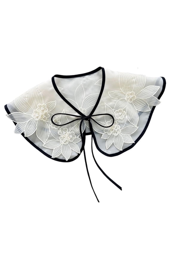 Practical Beaded Detachable Shirt Collar With Floral Patterns Half Shirts Blouse Fashion Faux Collar for Women