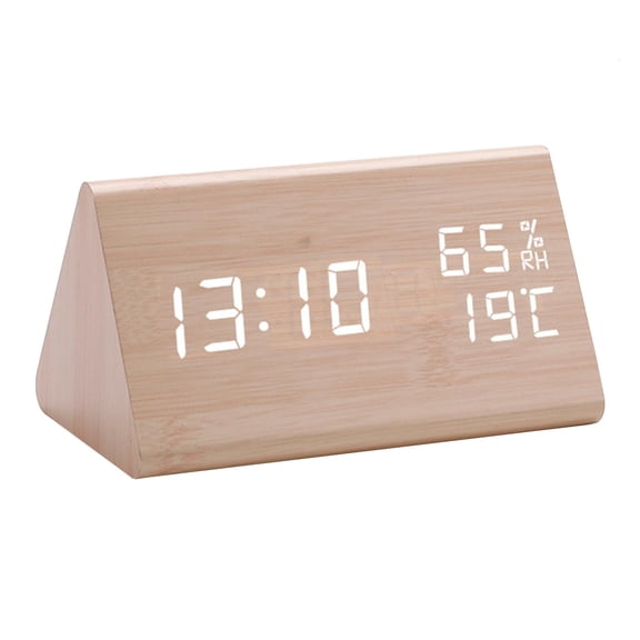 Giaone Digital Clock Wood Triangular Led Alarm Clock Table Humidity Temperature for Home Bedroom Office Desktop Decor Gift Supplies