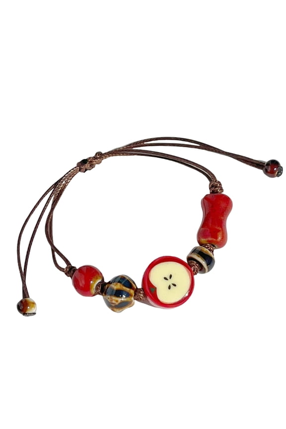 Elegant Ceramic Apples Jewelry Intricate Handmade Weaving Bracelet Suitable for Everyday Fashion or Special Occasions