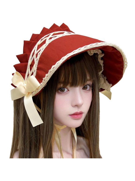 Elegant Lace Trim Hat Costume Headwear Victorian Bonnet Hat for Women