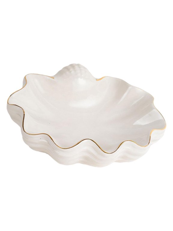 Elegant White Ceramic Shell Rings Holder for Jewelry Storage and Display