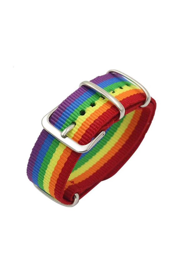 Fashion Rainbow Stripe Canvas Woven Bracelet Nylon Watch Bands for Male Female