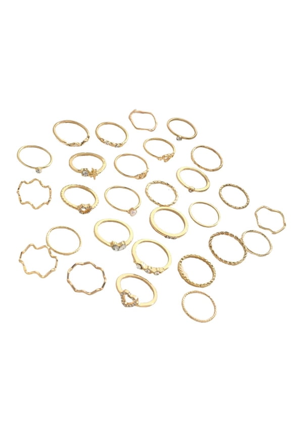 Fashionable 28pcs Heart Waving Rings Collection Accessory for Modern Women