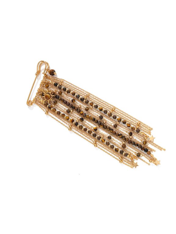 Fashionable Retro Multistrand Beaded Fringe Brooch With Tigers Eye Stones