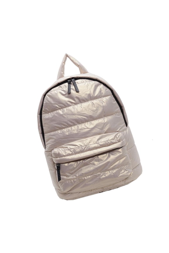 Stylish Quilted Puffer Backpack for Women Zippered Metallic Travel School Bag