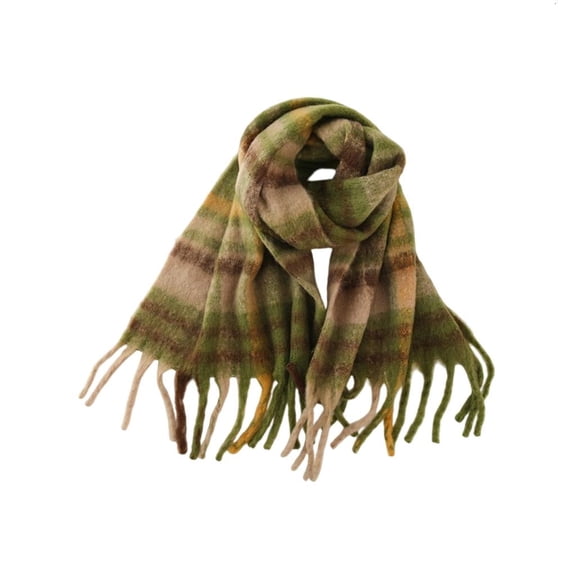 Giaone Fashionable Thick Fringed Scarf Plaids Pattern Warm Winter Shawl Women