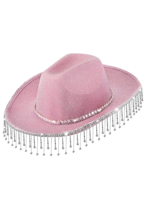 Fringed Cowgirl Hat Wide Brim Cowboy Caps Teens Lady Party Wear Costume