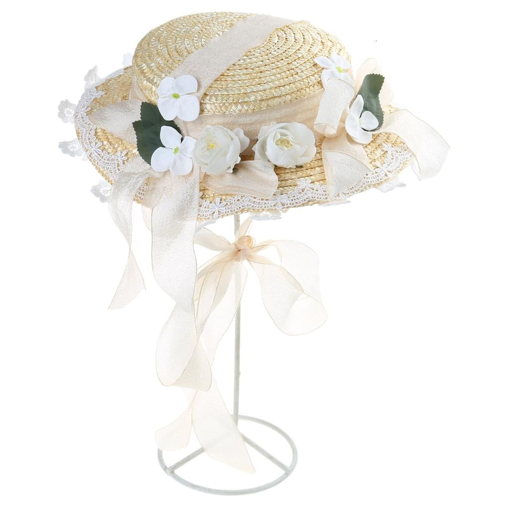 Giaone Girl Vacation Beach Sun Flat Hat Travel Flat Bonnets Summer Straw Weaving Hat