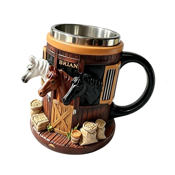 Giaone Horse Theme Cup with Metal Inner Wall and Barn Scene Styling