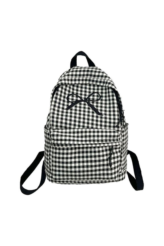 Japanese Style Checekred School Backpack Cute Bowknot Large Capacity Book Bag