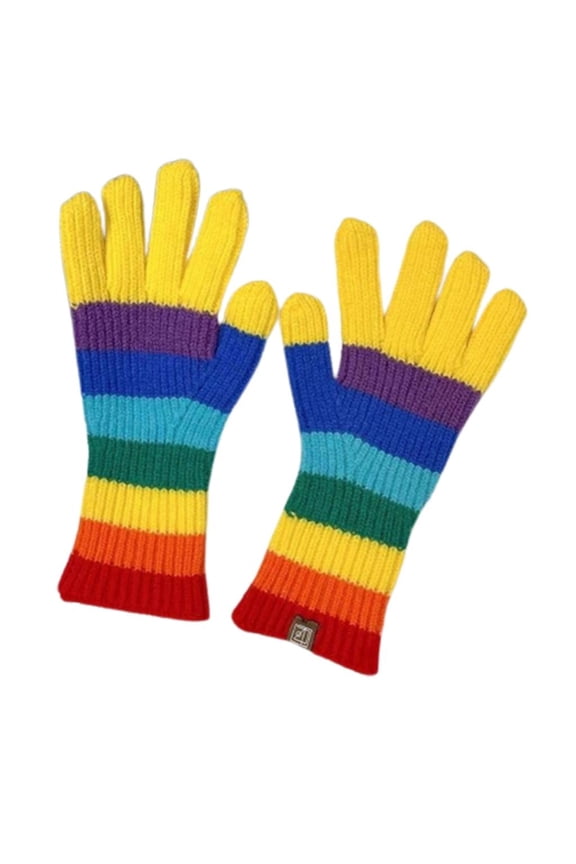 Keep Warm Full Finger Gloves Touchable Screen Mitten Rainbow Color Gloves