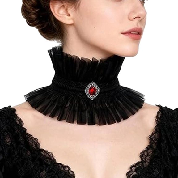 Giaone Lace Detachable Collar Punk Victorian Ruffle Neck Collar for Masquerades Party