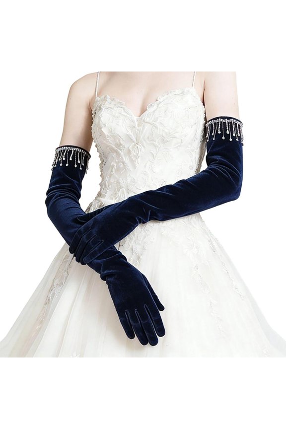 Luxurious Rhinestones Embellished Velvet Long Gloves for Wedding Banquets