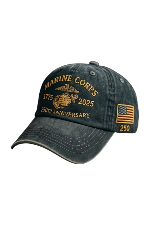 Marine Corps 250th Anniversary Baseball Cap, Embroidered Design with and Adjustable Strap for Daily Wear