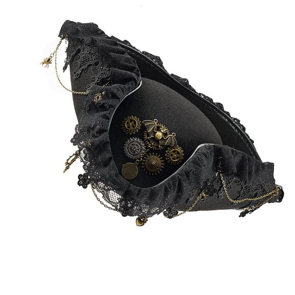 Giaone Metal Gear Pirate Hat With Lace Trim Detail Unisex Tricorn Hat For Event