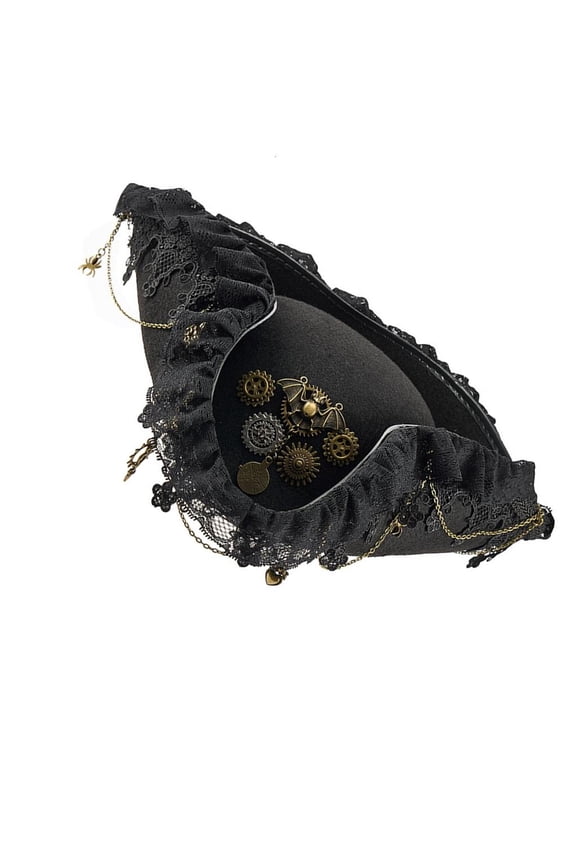 Metal Gear Pirate Hat With Lace Trim Detail Unisex Tricorn Hat For Event