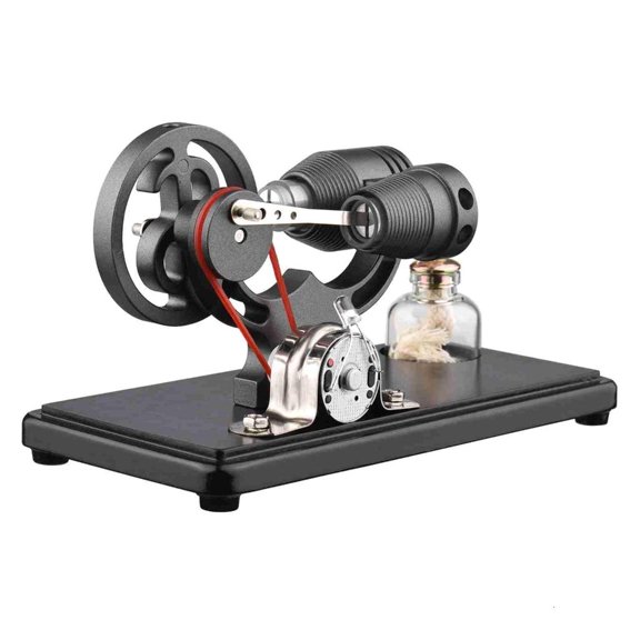 Giaone Metal Wood Stirling Engine Model Black Easy Operation With LED Light Band