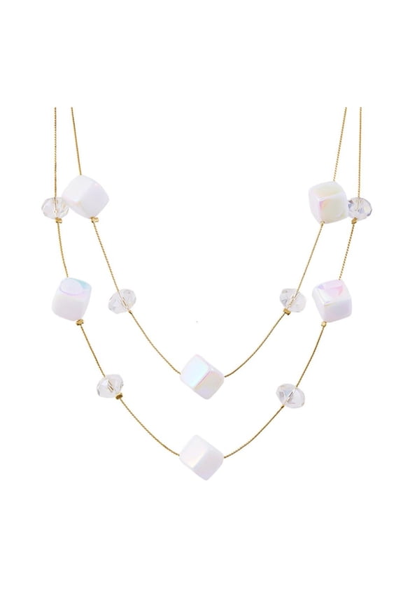 Minimalist Geometric Square Double Layer Collarbone Necklace Resin for Sensitive