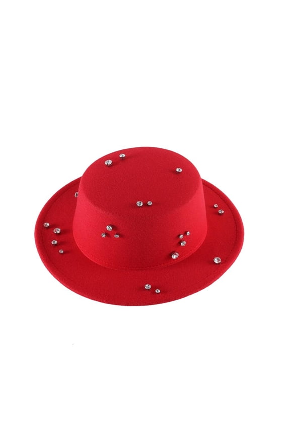 Modern Flat Top Hat Rhinestones Studs Derby Hat Unisex Fashion Headwear