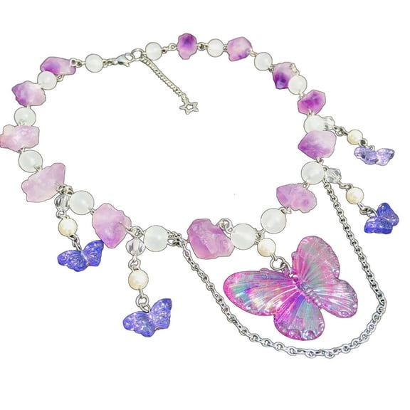 Giaone Fashion Butterfly Wing Tassels Necklace for Women Fairy Choker Necklaces Chain