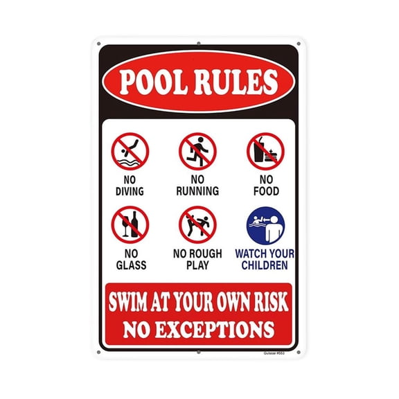 Giaone Outdoor Swimming Pool Sign with Rules and Metal Warning