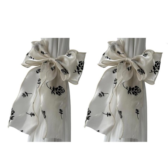 Giaone Pack of 2 Elastic Curtain Tiebacks Features French Roses and Bowknot for Home Enhancement