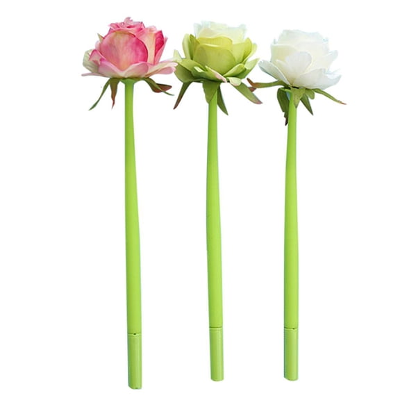 Giaone Pack of 3 Novelty Rose Flower Gel Ink Pens Black Refillable Signature Pen 0.5mm