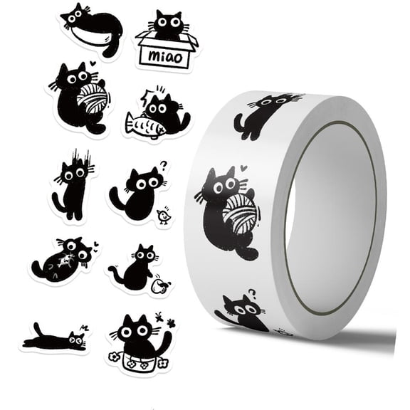 Giaone Pack of 500 Water Resistant PET Black Cats Adhesive Label Set for Use on Cups