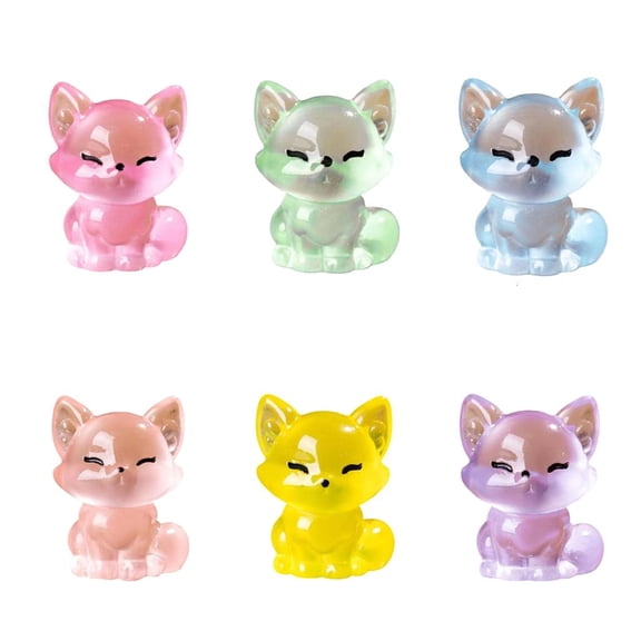 Giaone Pack of 6 Glowing In Dark Mini Resins Foxes Figurines for Desk or Car Decors