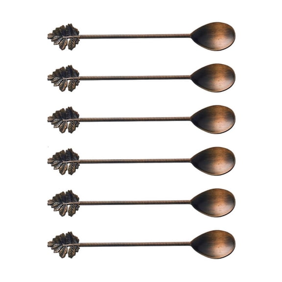 Giaone Pack of 6 Leaf Shaped Stirring Spoons Metal Kitchen Utensils for Beverages