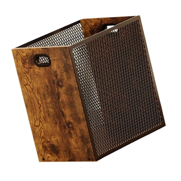 Giaone Permanent Wood And Dark Metal Pattern Trash Can Compact Size Great For Under Table Home Or Work Usage