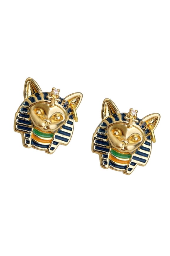 Pharaohs Cats Head Art Earrings Enameled Dripping Gold Plated Ear Accessories Stylish Jewelry for Women Men